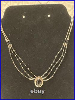Vintage Navajo Ella Peter Sterling Silver Liquid Silver & Black Onyx 16Necklace