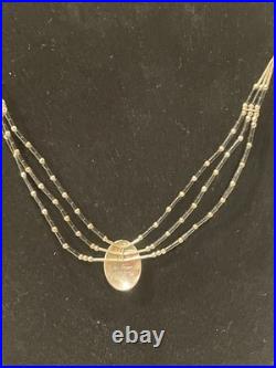 Vintage Navajo Ella Peter Sterling Silver Liquid Silver & Black Onyx 16Necklace