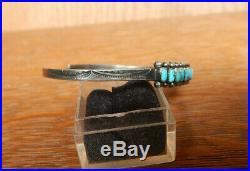 Vintage Navajo Fred Harvey Era Sterling Silver Row Turquoise Cuff Bracelet