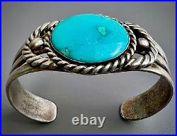 Vintage Navajo Harvey Era Sterling Silver Turquoise Cuff Bracelet STURDY 50Grams
