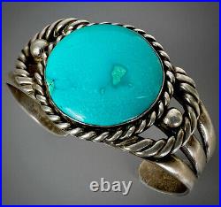 Vintage Navajo Harvey Era Sterling Silver Turquoise Cuff Bracelet STURDY 50Grams