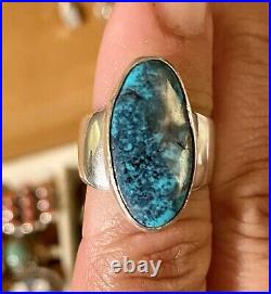 Vintage Navajo High Quality Turquoise Sterling Silver Ring Size 6 By Tom Willeto