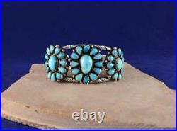 Vintage Navajo Indian Handmade heavy Cluster Bracelet Sterling Silver Turquoise