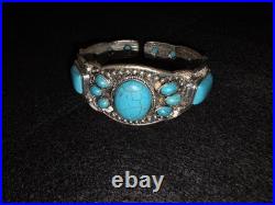 Vintage Navajo Indian Sterling Silver Cerrillos Turquoise Cuff Bracelet
