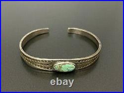 Vintage Navajo Indian Sterling Silver Turquoise Stampwork Bracelet Cuff
