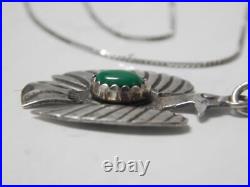 Vintage Navajo Indian Sterling Silver Turquoise Thunderbird Necklace Free Chain