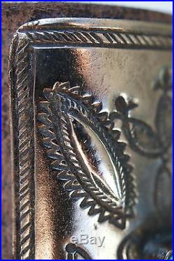 Vintage Navajo Indian Turquoise Tooled Silver Ketoh Bow Guard Bracelet