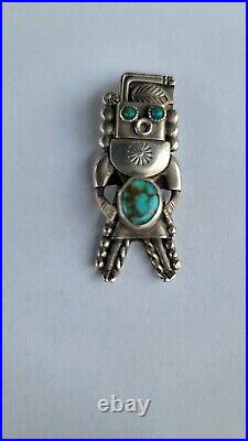 Vintage Navajo Kachina Sterling Silver Turquoise Pendant