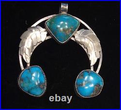 Vintage Navajo Naja Pendant Gorgeous Turquoise, Sterling Silver 2+ inches