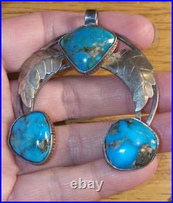Vintage Navajo Naja Pendant Gorgeous Turquoise, Sterling Silver 2+ inches