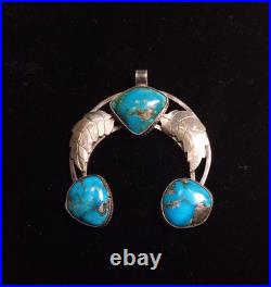 Vintage Navajo Naja Pendant Gorgeous Turquoise, Sterling Silver 2+ inches