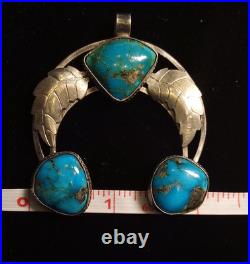 Vintage Navajo Naja Pendant Gorgeous Turquoise, Sterling Silver 2+ inches
