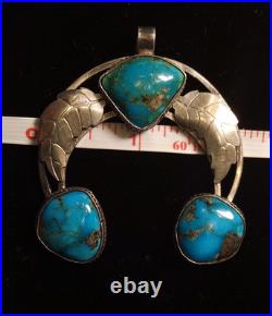 Vintage Navajo Naja Pendant Gorgeous Turquoise, Sterling Silver 2+ inches
