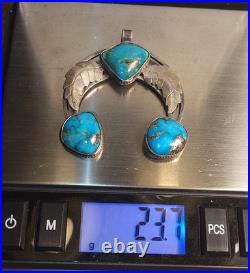 Vintage Navajo Naja Pendant Gorgeous Turquoise, Sterling Silver 2+ inches