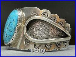 Vintage Navajo Native American Sterling Silver Blue Gem Turquoise Cuff Bracelet