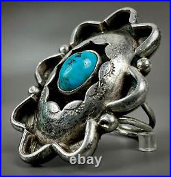 Vintage Navajo Native American Sterling Silver Kingman Turquoise Shadowbox Ring
