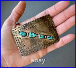 Vintage Navajo Native American Sterling Silver Spiderweb Turquoise Belt Buckle