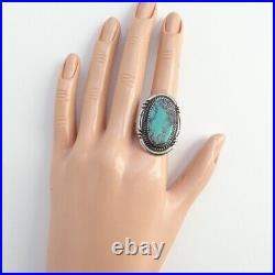 Vintage Navajo Natural Turquoise Ring Size 7 Signed B Sterling Silver Handmade