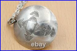 Vintage Navajo Old Pawn Hand Tooled Sterling Silver Disc Pendant Turquoise