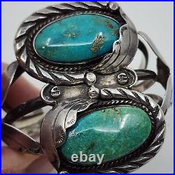 Vintage Navajo Old Pawn Sterling Silver Natural Turquoise Cuff Bracelet Ivan V