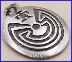 Vintage Navajo Old Pawn Traditional Overlay Sterling Silver Solid Oval Pendant