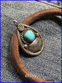 Vintage Navajo Old Pawn Turquoise 3D Sterling Silver Pendant Signed M