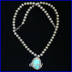 Vintage Navajo Pearls Turquoise Bead Pendant Necklace Sterling Silver 21.5 Inch