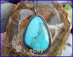 Vintage Navajo Pendant Necklace Large Turquoise Bicolored Stone Sterling Silver
