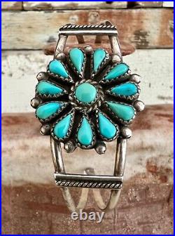 Vintage Navajo Petit Point Cluster Cuff Bracelet Silver & Turquoise by Phyllis