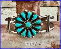 Vintage Navajo Petit Point Cluster Cuff Bracelet Silver & Turquoise by Phyllis