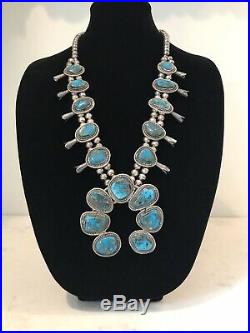 Vintage Navajo RARE Morenci Turquoise/Sterling Squash Blossom Necklace 179 grams