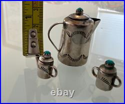 Vintage Navajo RRW Sterling Silver & Turquoise Miniature Tea Set Artisan Metal Vintage Navajo RRW Sterling Silver & Turquoise Miniature Tea Set Artisan Metal