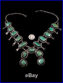 Vintage Navajo Royston Turquoise/Sterling Silver Squash Blossom Necklace 176g