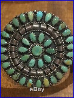 Vintage Navajo Sterling Petit Point Royston Turquoise Cluster Bracelet Signed MP