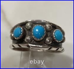 Vintage Navajo Sterling Silver 3-Stone Turquoise Ring Size 11