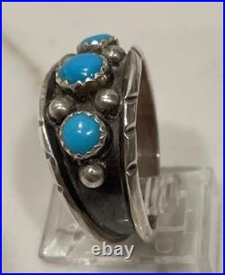 Vintage Navajo Sterling Silver 3-Stone Turquoise Ring Size 11