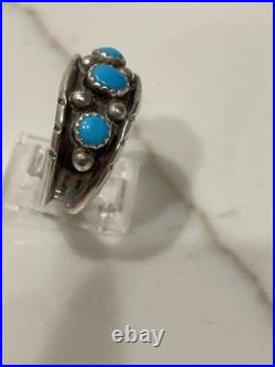 Vintage Navajo Sterling Silver 3-Stone Turquoise Ring Size 11