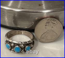 Vintage Navajo Sterling Silver 3-Stone Turquoise Ring Size 11