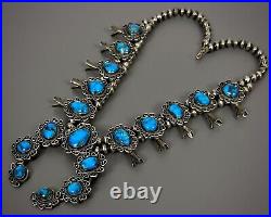 Vintage Navajo Sterling Silver Bisbee Turquoise Squash Blossom Necklace STUNNING