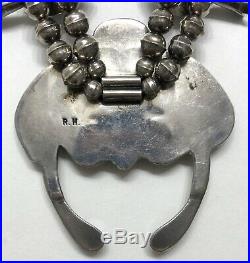 Vintage Navajo Sterling Silver Bisbee Turquoise Squash Blossom Necklace Unique