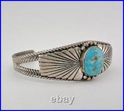 Vintage Navajo Sterling Silver Blue Gem Turquoise Stamped Twist Cuff Bracelet