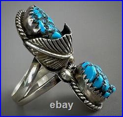 Vintage Navajo Sterling Silver Blue Spiderwebbed Kingman Turquoise Nugget Ring
