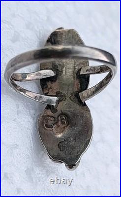 Vintage Navajo Sterling Silver Blue Turquoise & Red Coral CB Signed Ring Size 8