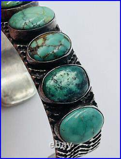 Vintage Navajo Sterling Silver Blue Turquoise Signed Cuff Bracelet