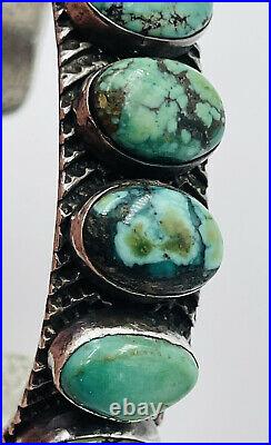 Vintage Navajo Sterling Silver Blue Turquoise Signed Cuff Bracelet