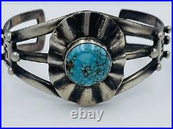 Vintage Navajo Sterling Silver Blue Turquoise Whirling Log Cuff Bracelet
