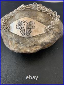 Vintage Navajo Sterling Silver Butterfly Link Bracelet Handmade 1467