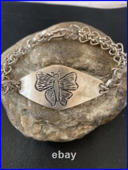 Vintage Navajo Sterling Silver Butterfly Link Bracelet Handmade 1467