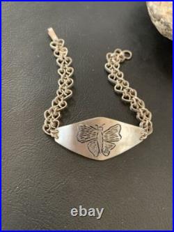 Vintage Navajo Sterling Silver Butterfly Link Bracelet Handmade 1467