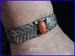 Vintage Navajo Sterling Silver Coral Cuff Bracelet